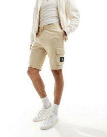 カルバンクライン Calvin Klein Jeans jersey badge shorts in beige メンズ
