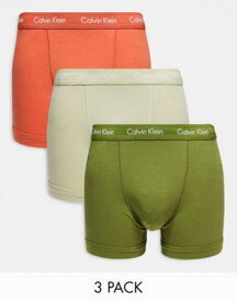カルバンクライン Calvin Klein 3-pack trunks in green beige and rust メンズ