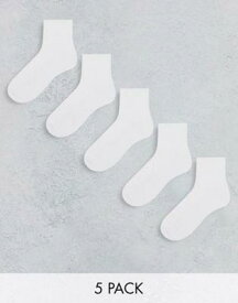 エイソス ASOS DESIGN 5 pack terry sole ankle socks in white レディース