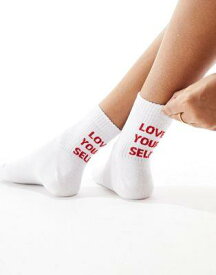 エイソス ASOS DESIGN love your self socks in white レディース