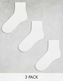 エイソス ASOS DESIGN 3 pack sports sock with terry sole and arch support in white レディース