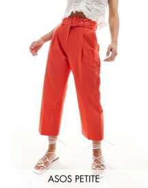 ASOS Petite エイソス ASOS DESIGN Petite tailored belted trouser with linen in red レディース
