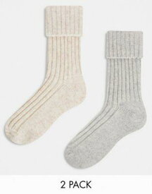 エイソス ASOS DESIGN 2 pack wool mix calf length lounge socks in neutral tones - MULTI レディース