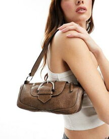 エイソス ASOS DESIGN elongated washed shoulder bag with buckle in brown レディース