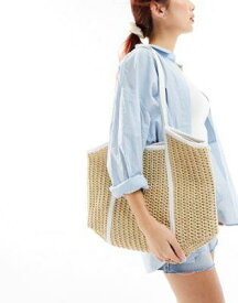 エイソス ASOS DESIGN straw tote bag with white trim レディース