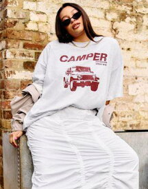 エイソス ASOS DESIGN oversized t-shirt with camper outdoors graphic in ice marl レディース