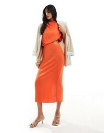 エイソス ASOS DESIGN linen sleeveless midi dress with cut out waist detail in orange レディース