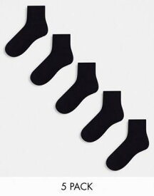 エイソス ASOS DESIGN 5 pack terry sole ankle socks in black レディース