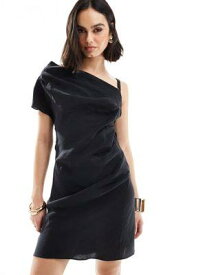 エイソス ASOS DESIGN fallen shoulder mini dress with thick strap detail in black レディース