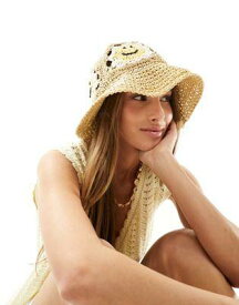 エイソス ASOS DESIGN straw packable happy face crochet hat レディース