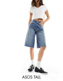 ASOS Tall エイソス ASOS DESIGN Tall baggy longline denim jorts in midwash blue レディース