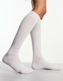 エイソス ASOS DESIGN rib knee high socks in white レディース