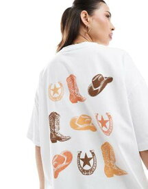 エイソス ASOS DESIGN oversized t-shirt with western cowboy graphic in white レディース
