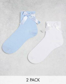 エイソス ASOS DESIGN 2 pack bow ankle socks in white and blue レディース