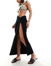 エイソス ASOS DESIGN textured sarong twist waist midi skirt in black レディース