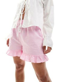 エイソス ASOS DESIGN cotton frill hem shorts in pink レディース