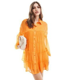エイソス ASOS DESIGN chiffon smock mini shirt dress in tangerine レディース