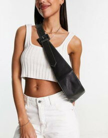 エイソス ASOS DESIGN leather curved base crossbody sling bag with contrast stitch in black レディース