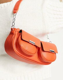 エイソス ASOS DESIGN shoulder bag with double pockets in orange レディース