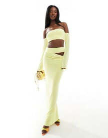 エイソス ASOS DESIGN long sleeve bardot maxi dress with side cut out detail in yellow レディース