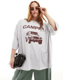 ASOS Curve エイソス ASOS DESIGN Curve oversized t-shirt camper outdoors graphic in ice marl レディース