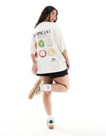 ASOS Curve エイソス ASOS DESIGN Curve boyfriend fit t-shirt with tropicana back graphic in cream レディース