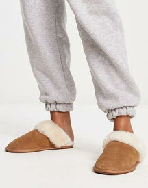 エイソス ASOS DESIGN Zeus premium sheepskin slippers in chesnut レディース