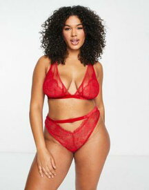 ASOS Curve エイソス ASOS DESIGN Curve Viv lace and mesh high waisted brazilian brief with velvet trim in red レディース