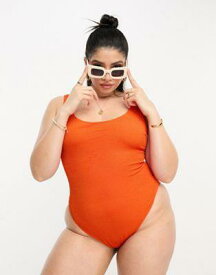 ASOS Curve エイソス ASOS DESIGN Curve crinkle scoop low back swimsuit in deep orange レディース