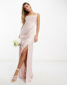 エイソス ASOS DESIGN Bridesmaid satin drape maxi dress with bow back in blush pink レディース