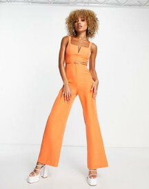 エイソス ASOS DESIGN tailored square neck jumpsuit with kick flare in orange レディース