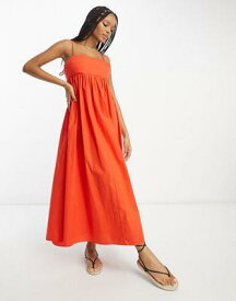 エイソス ASOS DESIGN cotton pleat bust midi babydoll sundress in red レディース