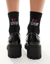 エイソス ASOS DESIGN socks with I love gossip in black レディース