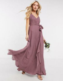 エイソス ASOS DESIGN Bridesmaid cami maxi dress with ruched bodice and tie waist in dusty mauve レディース