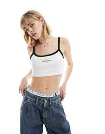 カルバンクライン Calvin Klein Jeans monologo ringer rib crop tank in white - ASOS Exclusive レディース
