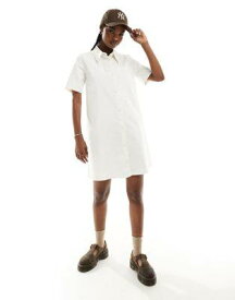Monki short sleeve button through collar mini shirt dress in white レディース