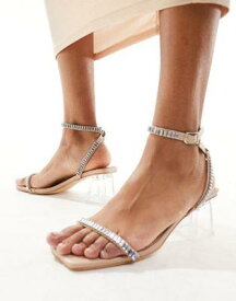 Public Desire Slay clear block heeled sandal with embellished strap in silver レディース