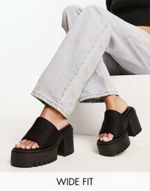 パブリックディザイア Public Desire Wide Fit Sabeena chunky heeled mules in black レディース