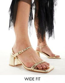 パブリックディザイア Public Desire Wide Fit Oracle mid heeled sandal in gold レディース