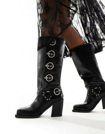 Public Desire Fetish heeled biker boot in black レディース