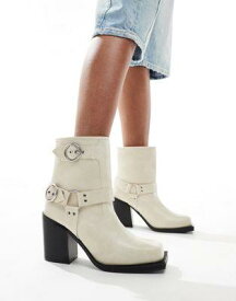 Public Desire Freak heeled ankle biker boot in cream レディース