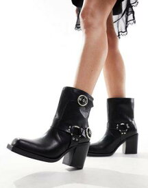 Public Desire Freak heeled ankle biker boot in black レディース