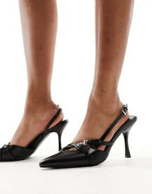 Public Desire smoosh front strap heeled shoes in black レディース