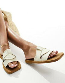 Public Desire Lyra linen slip on flat sandals in cream レディース