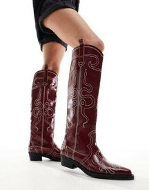 Public Desire Serpentine western boot with embroidery in red レディース