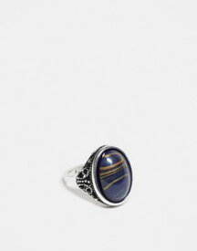 Reclaimed Vintage unisex ring with blue faux stone in silver ユニセックス
