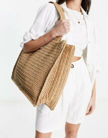 サウスビーチ South Beach straw woven shoulder beach tote bag in beige レディース