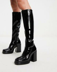 メデン Steve Madden object knee boot in black patent レディース