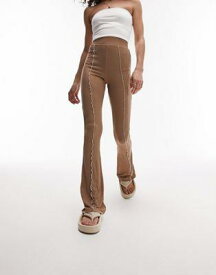 トップショップ Topshop co-ord premium edit exposed seam flared trouser in brown レディース