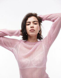 トップショップ Topshop knitted sheer long sleeve top in pink レディース
